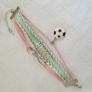 Silver Pink SOCCER LOVE Multi Suede Strand Bracelet